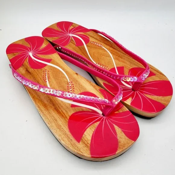 Red sequin cheap flip flops
